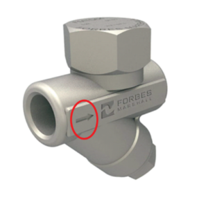 image of a thermodynamic steam trap with the installation direction arrow highlighted