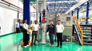 Forbes Marshall Thailand Team with FlashJet Condensate Recovery Pump installed inside a Textile Dyeing Plant in Thailand