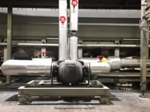 Forbes Marshall Steam Operated Pump Trap Installed on a PET Bottle Warmer Inside a Beverage Plant in Thailand