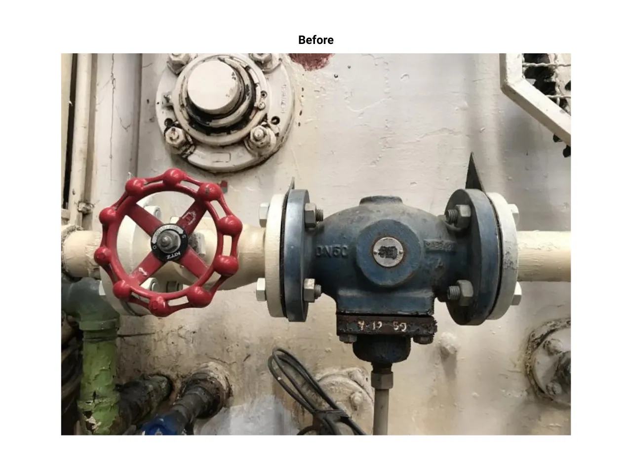 Image showing a steam line into the bottle washer with a hand rotated piston valve in a beverage plant in Thailand