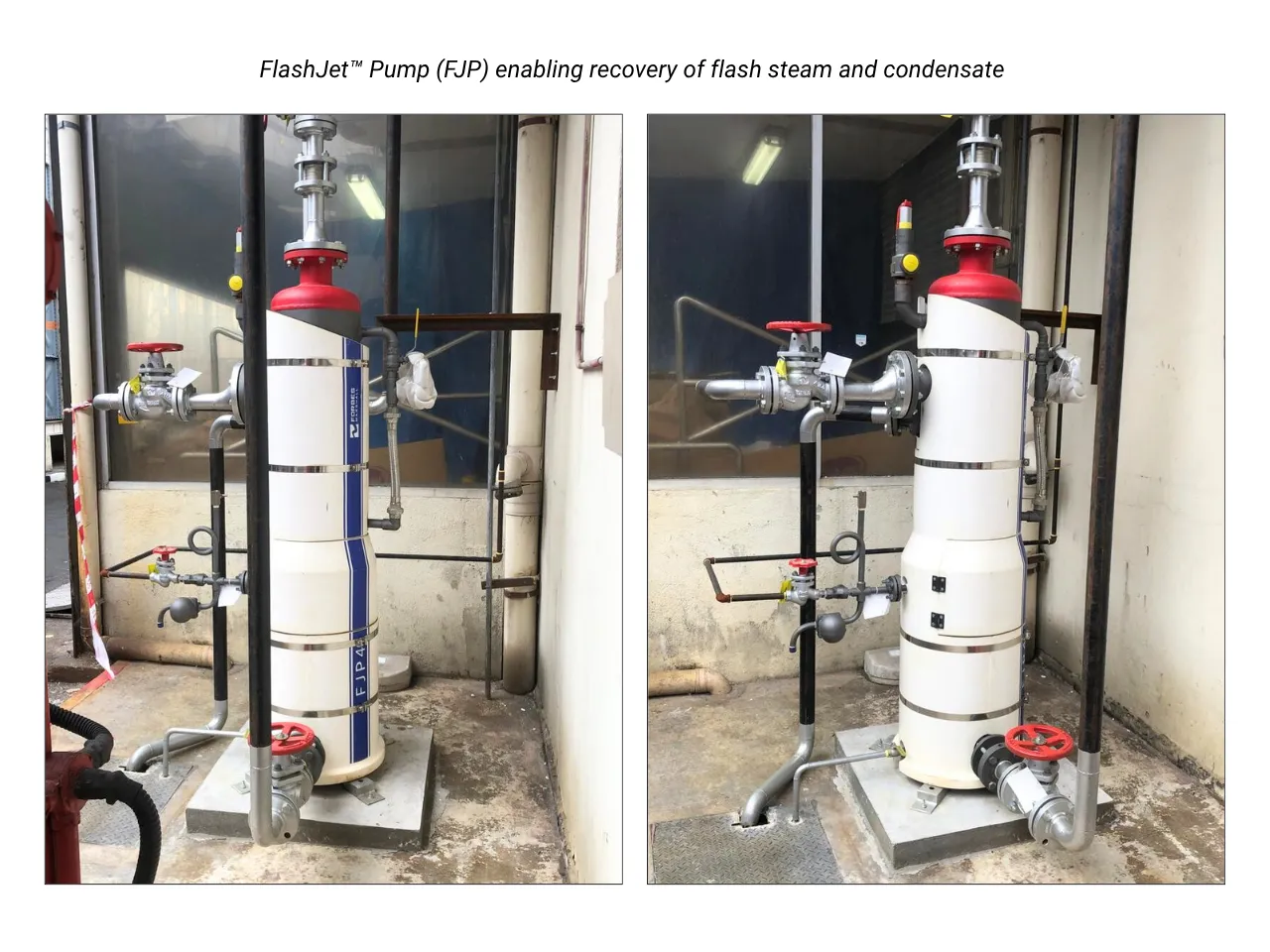 Forbes Marshall FlashJet Pump used for flash steam and condensate recovery installed inside a confectionary manufacturing plant in Malaysia