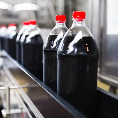 Case Study Thumbnail - Plastic Large Cola Bottles on a Conveyor Line in a Bottling Plant