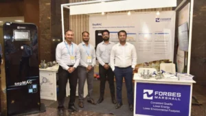 Picture of Forbes Marshall stall with four members at Soy conclave 2025.